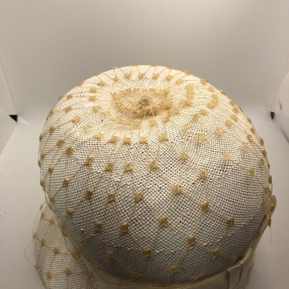 vintage Bucket Hat ivory straw with Yellow netting main image 9